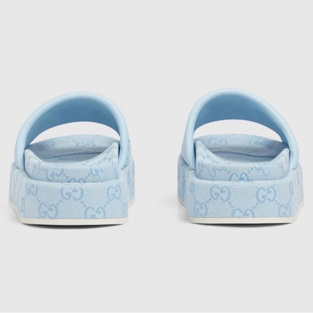 Gucci Light Blue GG Monogram Logo Canvas Mule Flat Slide Platform Sandal 39 - Picture 14 of 16